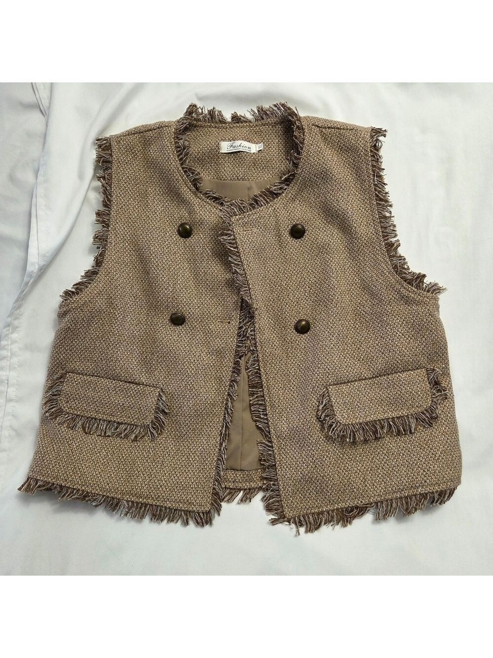 Fashion Tweed Bouclé Vest Academia Waistcoat XL